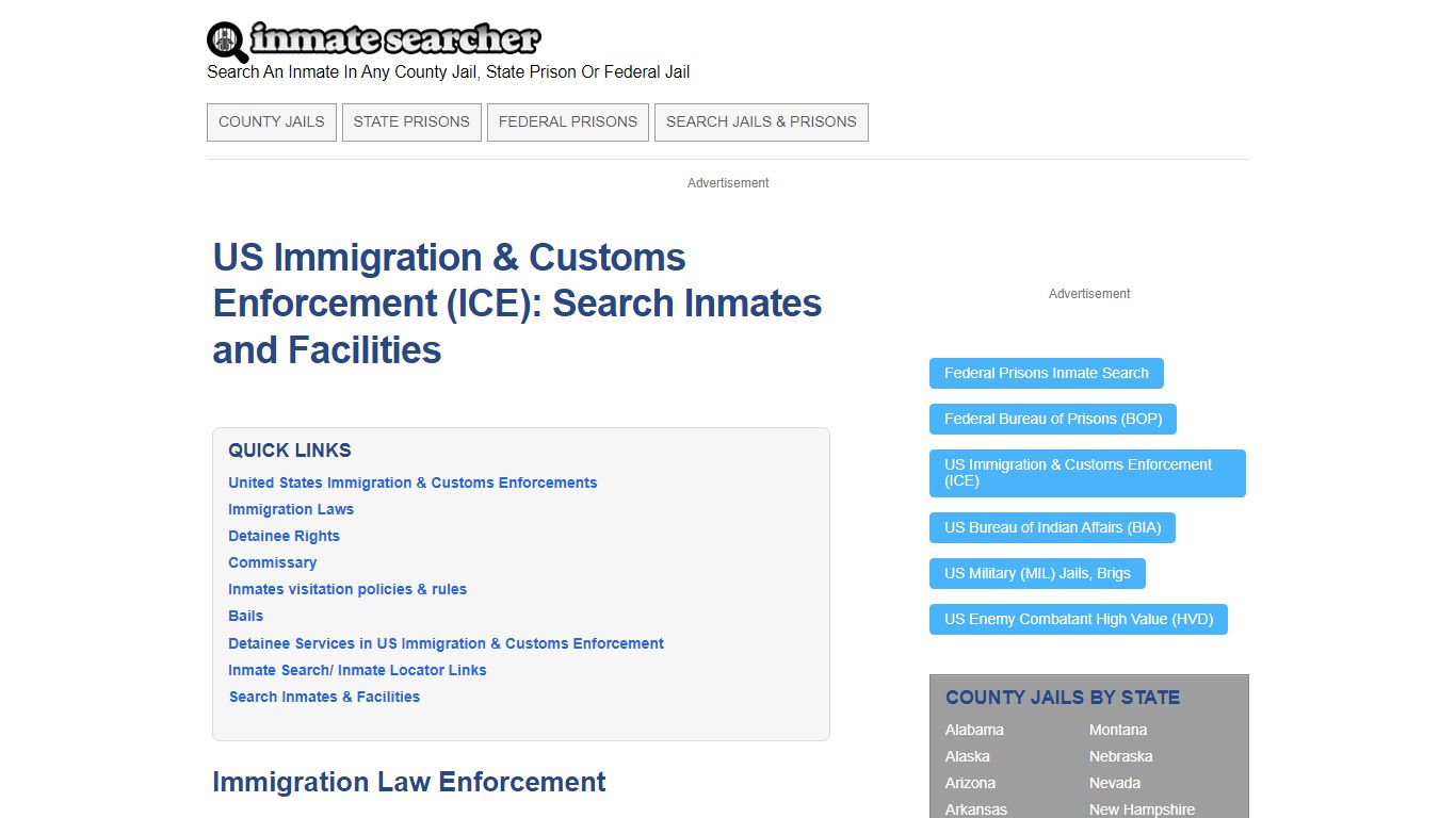 US Immigration & Customs Enforcement (ICE): Search Inmates and Facilities